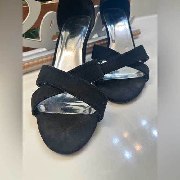 Sophia Taylor Black Low Wedge Ankle Strap Open Toe Shoes 10W - Picture 4 of 11